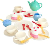 Casdon 33-Piece Tea Set. Colourful Toy Playset with Teapot, Milk Jug, Cups and Saucers, Cake, and More. Suitable for Preschool Toys. Playset for Children Aged 3+