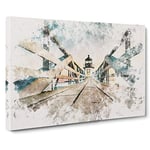 Lighthouse at the Piers End Watercolour Canvas Print for Living Room Bedroom Home Office Décor, Wall Art Picture Ready to Hang, 30 x 20 Inch (76 x 50 cm)