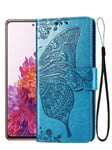stilluxy s20 FE case flip wallet case 4g 5g compatible with samsung galaxy s20fe phone cover butterfly flower women and girl s20fecase 6.5 inch (blue)
