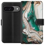 Google Pixel 9 Pro Svart Plånboksfodral Grön / Guld marmor