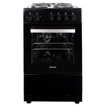 electriQ 50cm Electric Cooker with Single Oven and Solid Hotplate - Black
