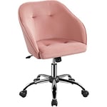 Yaheetech Chaise de Bureau Fauteuil Ergonomique en Velours Pivotante Dossier Inclinable à 360° avec Hauteur d'Assise Réglable pour la Maison/Le Bureau Rose