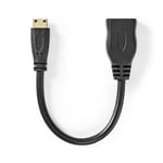 Nedis High Speed ​​HDMI ™ kabel med Ethernet | HDMI™ Mini-stik | HDMI ™ -udgang | 4K@30Hz | 10.2 Gbps | 0.20 m | Runde | PVC | Sort | Plastikpose