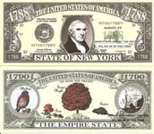Novelty Dollar New York The Empire State 1788 Dollar Bills X 2 NY
