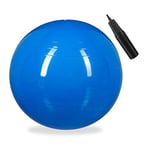 Relaxdays Balle de Gymnastique, Ballon de Fitness, Yoga & Pilates, Bureau, Pompe à air inclue, Ø 65 cm, Bleu