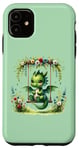 Coque pour iPhone 11 Vert mignon dragon vert sur balançoire floral fantaisie