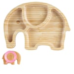 Tiny Dining Children's Bamboo Elephant Plate with Suction Cup - Segmented Design, Eco-friendly - 24cm - Pink