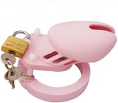 The Bondage Locker Short Cage Silicone Belt Chastity Device, Pink