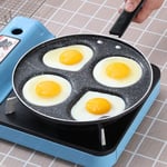 Frying Pan 4 Holes Non Stick Coating Home Kitchen Anti-scalding Cookware Cooking Tool for Fried Eggs Gas Stove Easy to Clean(2 Round Holes + 2 Heart Shaped Holes )