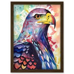 Bald Eagle Bird Folk Art Multicoloured Watercolour Painting Artwork Framed Wall Art Print A4