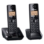 Panasonic KX-TG2722 Cordless Landline Telephone Twin Pack with Digital Answering Machine - Black - Easy-to-read 1.4 display, Hands-free speakerphone, One-touch eco mode