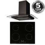 SIA 60cm Black 4 Zone ECO Plug In Touch Control Induction Hob & Curved Hood Fan