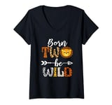 Womens Born 2 Be Wild Birthday Decorations Girl Boy Baby Lion 2nd V-Neck T-Shirt