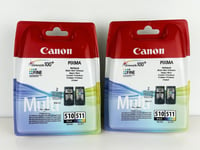 2 XNew Genuine Canon PG-510 Black & CL-511 Colour Ink Cartridges For PIXMA MP280