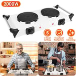 Double Hob Electric Hot Plate Stove Frying Pan Hotplate Kitchen Cooking 2000W UK