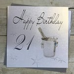 White Cotton Cards XLS21 Carte d'anniversaire Faite à la Main 21 Ans Motif Seau à Champagne