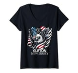 Womens Clifton New Jersey 4th Of July USA American Flag V-Neck T-Shirt
