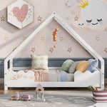 Lit cabane enfant 80 x 160 cm - Lit pour les enfants en forme de maison de maison avec protection antichute, Bois massif - Blanc