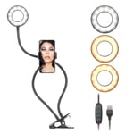 Neewer Selfie Ring Light with Cell Phone Holder Stand for YouTube/TikTok/Live Stream/Selfie/Makeup, Flexible Gooseneck Stand, 3 Light Mode, 10-Level Brightness, Compatible with Android, iPhone (Black)