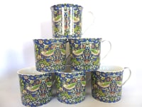 Set of 6 China Palace Mugs in William Morris Blue Strawberry Thief Design