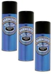 3x Hammerite SMOOTH BLACK Direct to Rust Metal Spray Paint Aerosol 400ml