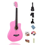YJFENG Portable Acoustic Guitar,Brass String Elm Panel Maple Fingerboard Hand Polished Beginner Adult Gift 38 Inches,12 Colors (Color : Pink, Size : 95cm)