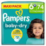Couches Bébé Baby Dry 14 - 19 Kg Taille 6+ Pampers - Le Pack De 74 Couches