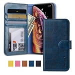 JISONCASE Genuine Leather Wallet Case for iPhone XS Max (6.5-inch 2018) Handmade Flip Folio Magnetic Closure Protective Phone Cover with Card Slots Cash Pocket for iPhone XS Max (Blue JS-IXM-05Z46)