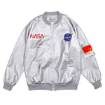 NASA Bomber Ma-1 Flight Jacket Homme Hip Hop Veste Cuir Étanche Vent Veste De Baseball Sweatshirt,Argent,M