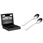 Viners Eden Cutlery Set | Elegant Mirror Polished Flatware in Wooden Canteen Gift Box, 44 Piece, stainless_steel & Select 18.0 Stainless Steel Serving Spoons, Set of 2, Silver, 2 PCE