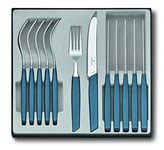 Victorinox Swiss Modern 12 Piece Cutlery Set, Tomato and Table Knife, Dinner Fork, Blue, Stainless Steel, 6.9096.11W2.12