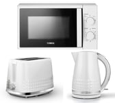 Tower Solitaire White Kettle 2 Slice Toaster & 700W 20L Microwave Matching Set