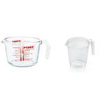 Pyrex Glass Measuring Jug, Transparent, 1 Litre and Addis Plastic 1 Litre Measuring & Mixing Jug with Handle, Clear