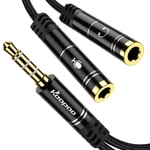 Headphone Mic Splitter,KOOPAO 3.5mm Nylon Braided Audio Adapter to Live Stream Compatible with Phone, Laptop, PS4,Gaming Headset, External Microphone and MP3 players&More