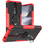 BRAND SET Case for Nokia 2.4 with Metal Ring Holder, 2-in-1 Comprehensive Protection Ultra-thin and Durable Shockproof Tough Phone Cover for Nokia 2.4-Red