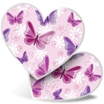2 x Heart Stickers 7.5 cm - Purple Pink Butterflys Butterfly Fun Decals for Laptops,Tablets,Luggage,Scrap Booking,Fridges, #13090