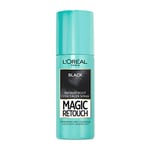 L'Oreal Magic Retouch Black Temporary Instant Root Concealer Spray, Use with Home or Salon Hair Dye or Hair Colour, Ideally Conceals Grey Hair with Easy Application, 75 ml