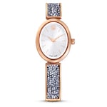 Swarovski Crystal Rock Oval Watch, Metal Bracelet with White Sunray Dial in a Rose Gold-Tone Finish, from the Swarovski Crystal Rock Oval Collection