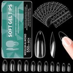 Alyvisun Faux Ongles, 550 Pièces Capsule Americaine Ongle Et 240 Pièces Gel Autocollant Ongle Kit, 11 Tailles Amande Capsules Ongles Transparent Acrylique Tips Nails pour DIY Ongle Extensions