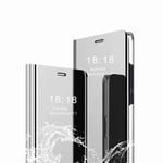 TenDll Case for Sony Xperia 5 II, Mirror Flip Cover PU Leather Magnetic Protective Cover [Smart Case] [Stand Case] [Full Body Protection], with Auto ON/OFF Function Translucent Cover -Silver