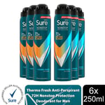 Sure Men Anti-perspirant 72H Nonstop Protection Thermo Fresh Deodorant, 6x250ml
