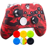 9CDeer 1 x Protective Customize Transfer Print Silicone Cover Skin Red + 6 Thumb Grips Analog Caps for Xbox Elite Wireless Controller Compatible with Official Stereo Headset Adapter