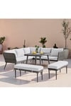 Seychelles PE Rattan Outdoor Garden 9 Seat Dining Table And Corner Sofa Set With 2 Benches And Cushions