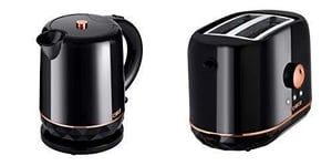 Tower Kitchen Retro Rose Gold & Black 1.5 Litre Jug 2200W Kettle & Rose Gold & Black 2 Slice Toaster