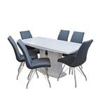 EXCLUSIVE White High Gloss Extending Dining Table with Six Dark Grey Madelina Chairs, 130-170cm