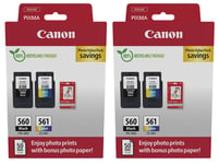 2x Canon PG560 Black & CL561 Colour Ink Cartridge Photo Value Packs For TS5350