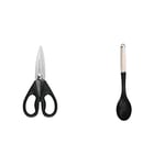 KitchenAid All Purpose Shears, Kitchen Scissor, Durable and Easy to Clean, Onyx Black & Basting Spoon, Stainless Steel, Durable and Easy to Clean, Almond Cream