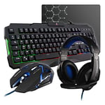 THE G-LAB Combo ARGON - Ensemble Gaming 4 en 1 - Clavier AZERTY Rétroéclairé, Souris Gamer 3200 DPI, Micro Casque, Tapis de Souris Antidérapant - Pack Gamer PC PS4 Xbox One Mac