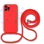 Hadwii Coque pour iPhone 13 Coque avec Cordon de Collier, Silicone Bumper Protection Étui Souple Doublure en Microfibre Douce Anti-Rayure Réglable Lanyard Case pour iPhone 13, Rouge