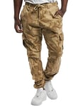URBAN CLASSICS Men's Cargo Trousers, Cargo Joggers with Military Print, Comfortable Combat Trousers for Men, Joggings Bottoms with Elastic Leg Opening, Colour: Camo sand, Size: 38